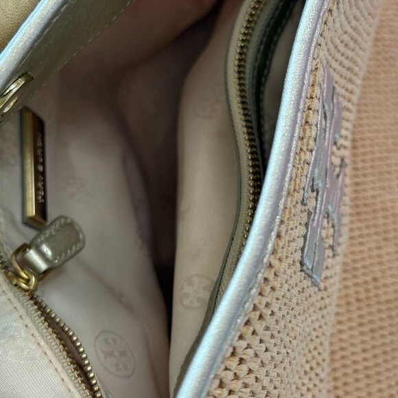 Tory Burch Woven Shoulder Bag Purse Tote Gold Accents Tassels Natural - Picture 11 of 14